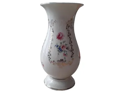 AL-KA Kunst Kronach Porzellan Vase Jeanette Blumenmuster Weiß Gold 18cm
