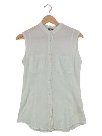 Diesel Damen Hemdbluse ärmellos Stehkragen Weiß Gr. 36/S