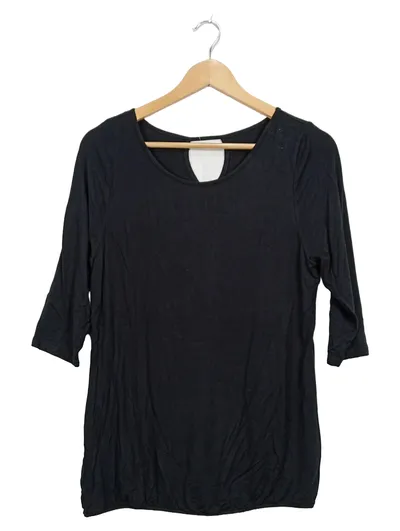 LASCANA Damen Shirt 3/4-Arm Schwarz Gr. 36/38 Schlüsselloch-Ausschnitt
