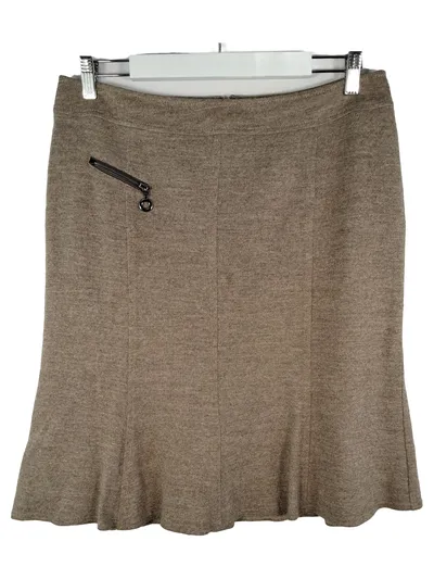 Markenlos Damen A-Linienrock Business Wolle Meliert Beige Gr. 40 L