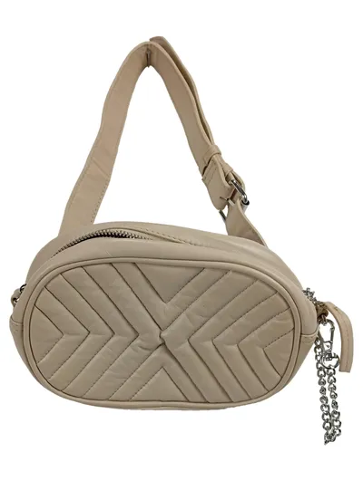 Hallhuber Gürteltasche Bauchtasche Leder Beige Gesteppt mit Kette Damen