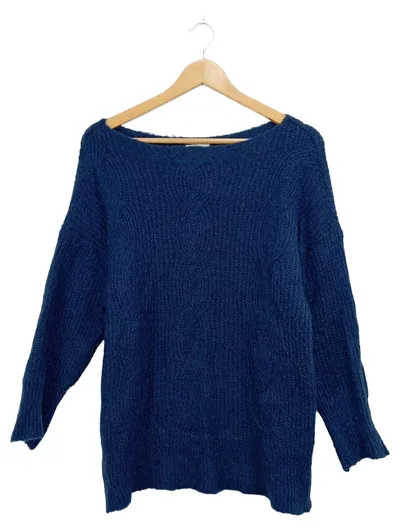 Susy Mix Damen Pullover Gr. 38/M Blau Zopfmuster Mohair Mix Oversized