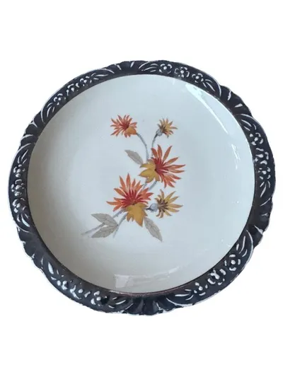 Bavaria Porzellan Wandteller Vintage Blumenmuster Weiß 19cm