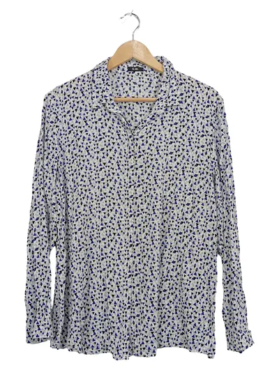 G.W. Hemdbluse Damen Gr. 44 Weiß Geometrisch Langarm Viskose