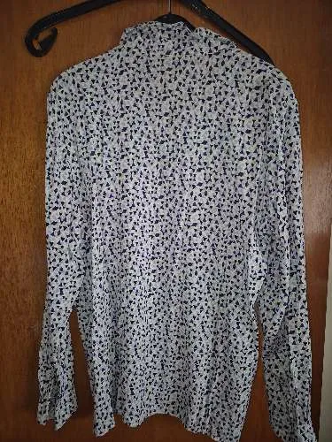 G.W. Hemdbluse Damen Gr. 44 Weiß Geometrisch Langarm Viskose