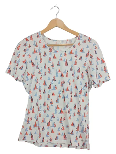 Gerry Weber Damen T-Shirt Gr. 38 Segelboot Maritim Weiß Blau Rot