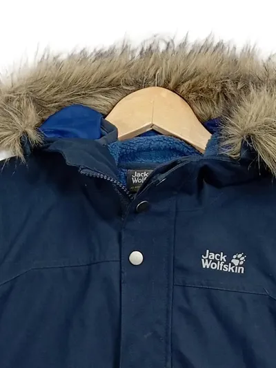 Jack Wolfskin Kinder Winterjacke Parka Gr. 128 Blau Kapuze Fellbesatz