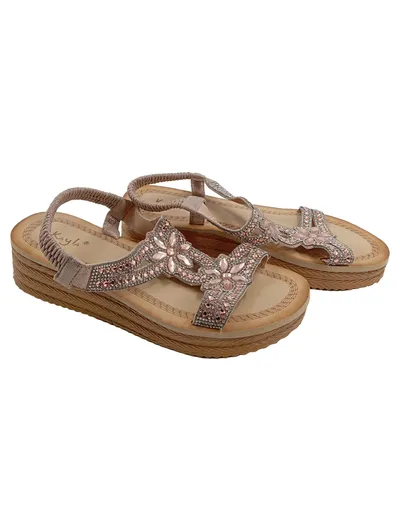 Kayla Damen Plateausandalen Gr. 38 Rosa Strass Blumen Glamourös
