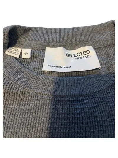 SELECTED HOMME Herren Pullover Waffelstruktur Grau Gr. M Baumwolle