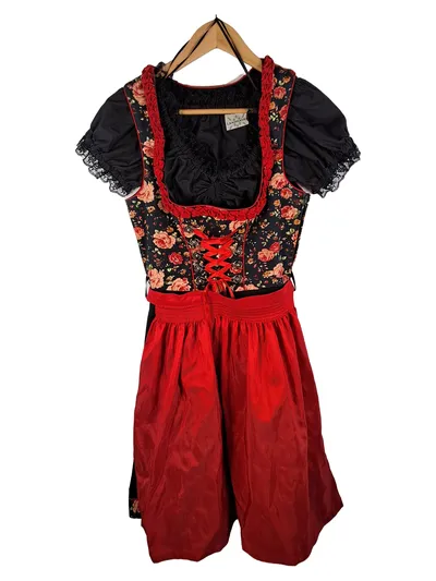 Markenlos Dirndl Trachtenkleid Damen Blumenmuster Rüschen Spitze Mehrfarbig 36 S
