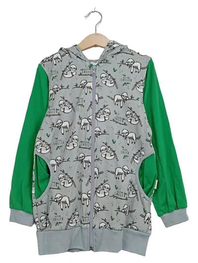 BABAUBA Kinder Sweatjacke Gr. 122 Grau Faultier Motiv Kapuze Reißverschluss