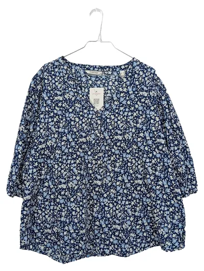 Essentials by Tchibo Damen Bluse Blumenmuster Gr. 46 Blau Baumwolle