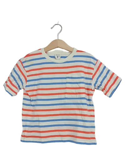 Arket Kinder T-Shirt Gestreift Brusttasche Gr. 98/104 Blau Rot Weiß