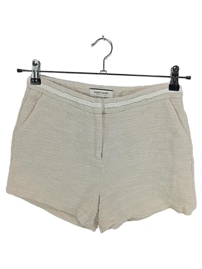 NAF NAF Jeans Shorts Damen Beige Gr. S 36 Elegant Strukturmuster Freizeit