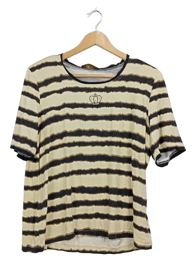 Eugen Klein Damen T-Shirt Gr. 44 Gestreift Krone Strass Beige Schwarz