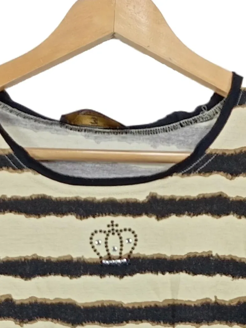 Eugen Klein Damen T-Shirt Gr. 44 Gestreift Krone Strass Beige Schwarz 3