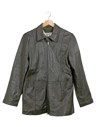 Esprit Damen Lederjacke Gr. 36/S Grün Echtleder Jacke Klassisch