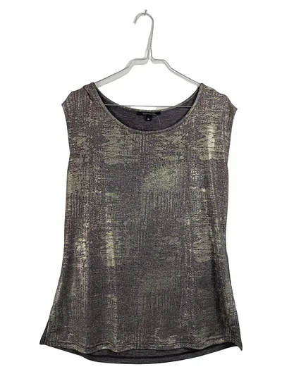 Comma Damen Top Gr. 40 Grau Metallic Glitzer Ärmellos Elegant