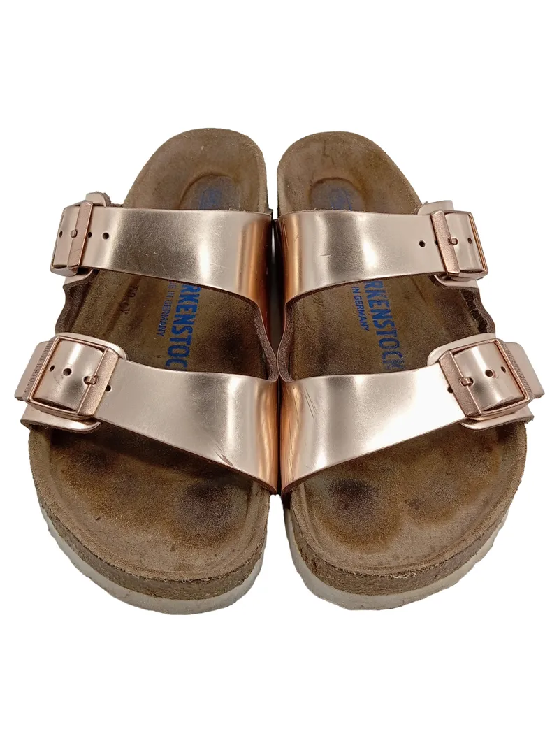 Birkenstock Arizona Sandalen Damen Leder Gold Gr. 36 Schnallen Metallic 1