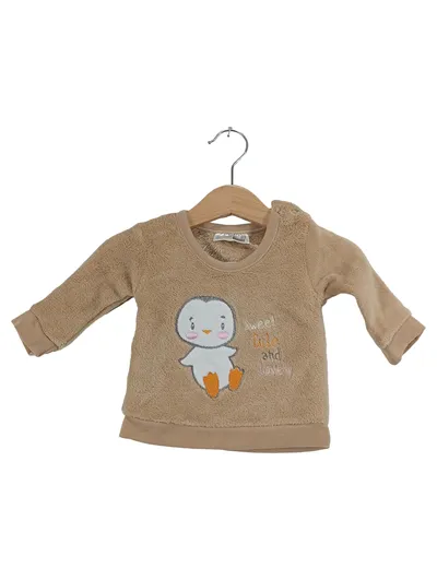 Ergee Baby Pullover Gr. 62 Beige Fleece Pinguin Motiv Kuschelig