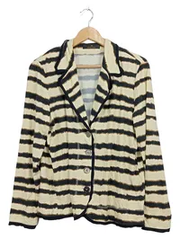 Eugen Klein Damen Blazer Gr. 44 Beige Gestreift Viskose Casual 1