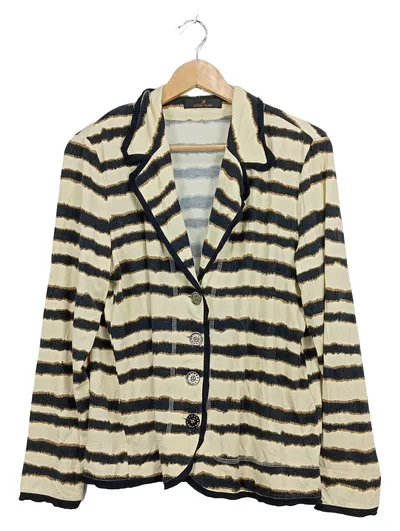 Eugen Klein Damen Blazer Gr. 44 Beige Gestreift Viskose Casual