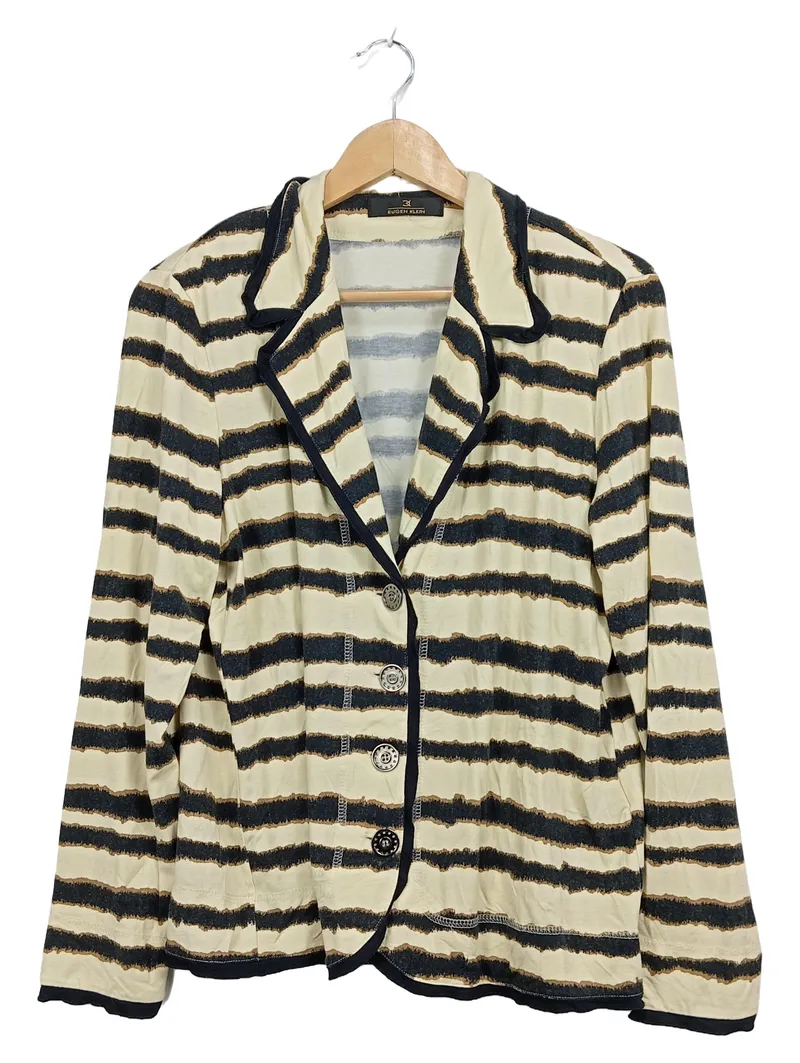 Eugen Klein Damen Blazer Gr. 44 Beige Gestreift Viskose Casual 2