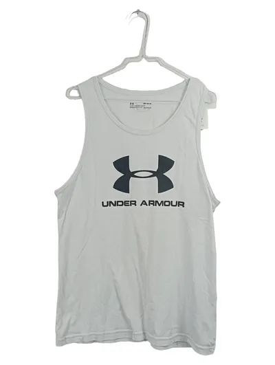 Under Armour Tanktop Herren Gr. M Weiß Logo Sportshirt Muskelshirt