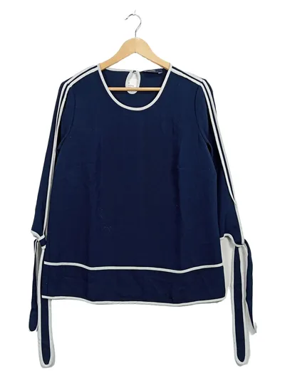 Fiora Blue Damen Langarmshirt Gr. 38 Navy Blau Weiß Sportlich Bindeärmel