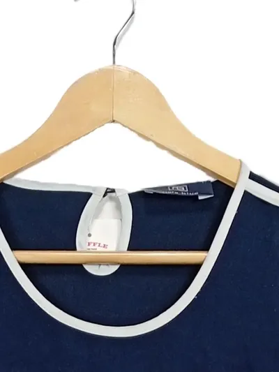 Fiora Blue Damen Langarmshirt Gr. 38 Navy Blau Weiß Sportlich Bindeärmel
