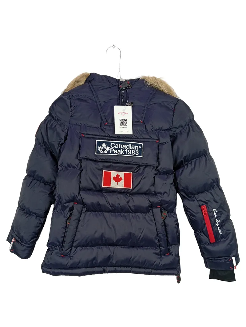 Canadian Peak Kinder Steppjacke Gr. 140 Blau Logo Print Outdoor Fellkapuze 1