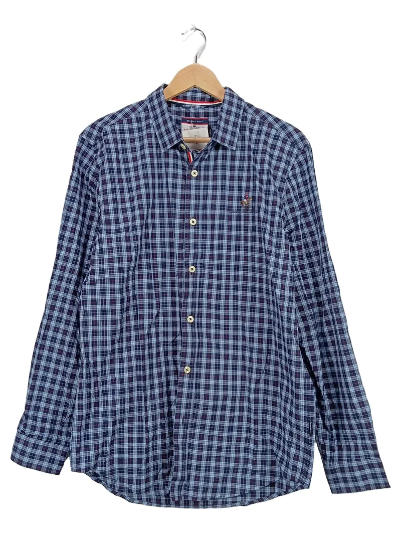 Beverly Hills Polo Club Herren Freizeithemd Kariert Blau Gr. L 1