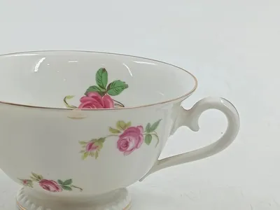 Rosenthal Bavaria Porzellan Teetasse Rosenmotiv Vintage Goldrand weiß