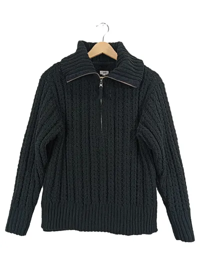 AERIE Damen Strickpullover Troyer Zopfmuster Grün Gr. XS