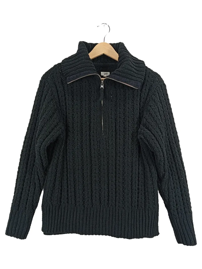 AERIE Damen Strickpullover Troyer Zopfmuster Grün Gr. XS 1
