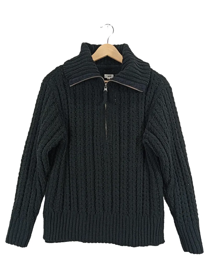 AERIE Damen Strickpullover Troyer Zopfmuster Grün Gr. XS 2