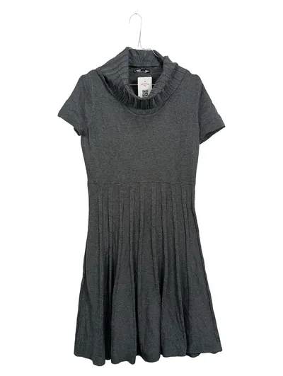Comma Damen Strickkleid Gr. 40 Grau Rollkragen Kurzarm Faltenrock