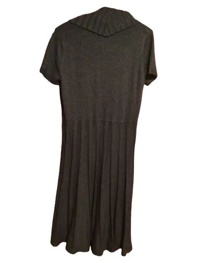 Comma Damen Strickkleid Gr. 40 Grau Rollkragen Kurzarm Faltenrock