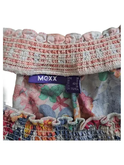 MEXX Bluse Damen Gr. 38 Blumenmuster Baumwolle Kurzarm Sommer