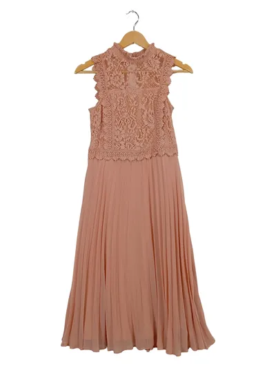 Dorothy Perkins Spitzenkleid Plissee Rosa Gr. 38 Midikleid Festlich