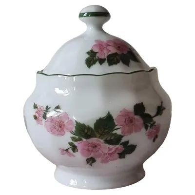 Eschenbach Zuckerdose Porzellan Blumenmuster Rosa Wildrosen Bavaria Germany