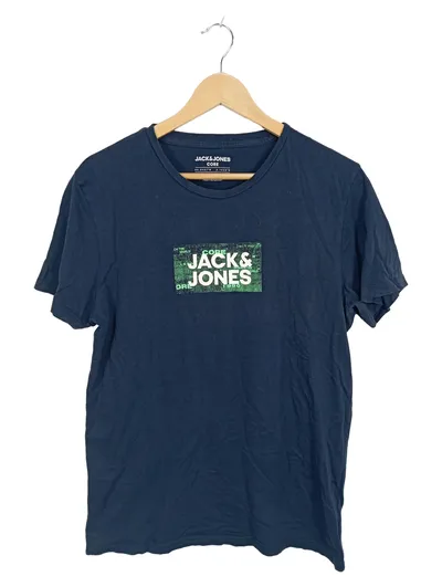 Jack & Jones Core Herren T-Shirt Gr. L Blau Logo-Print Baumwolle