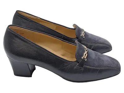 ara Elegance Damen Pumps Blau Leder Gr. 38,5 Blockabsatz Business