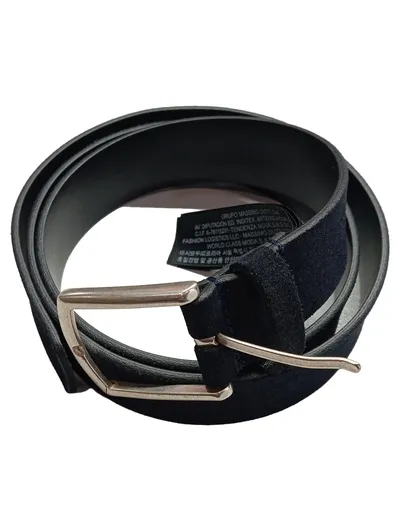 Massimo Dutti Herren Ledergürtel Schwarz Silber Schnalle Gr. 105