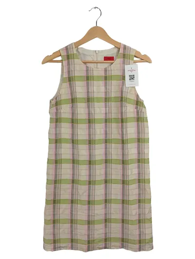 HUGO Damen Kleid Gr. 34 XS Kariert Seide Freizeit Midikleid