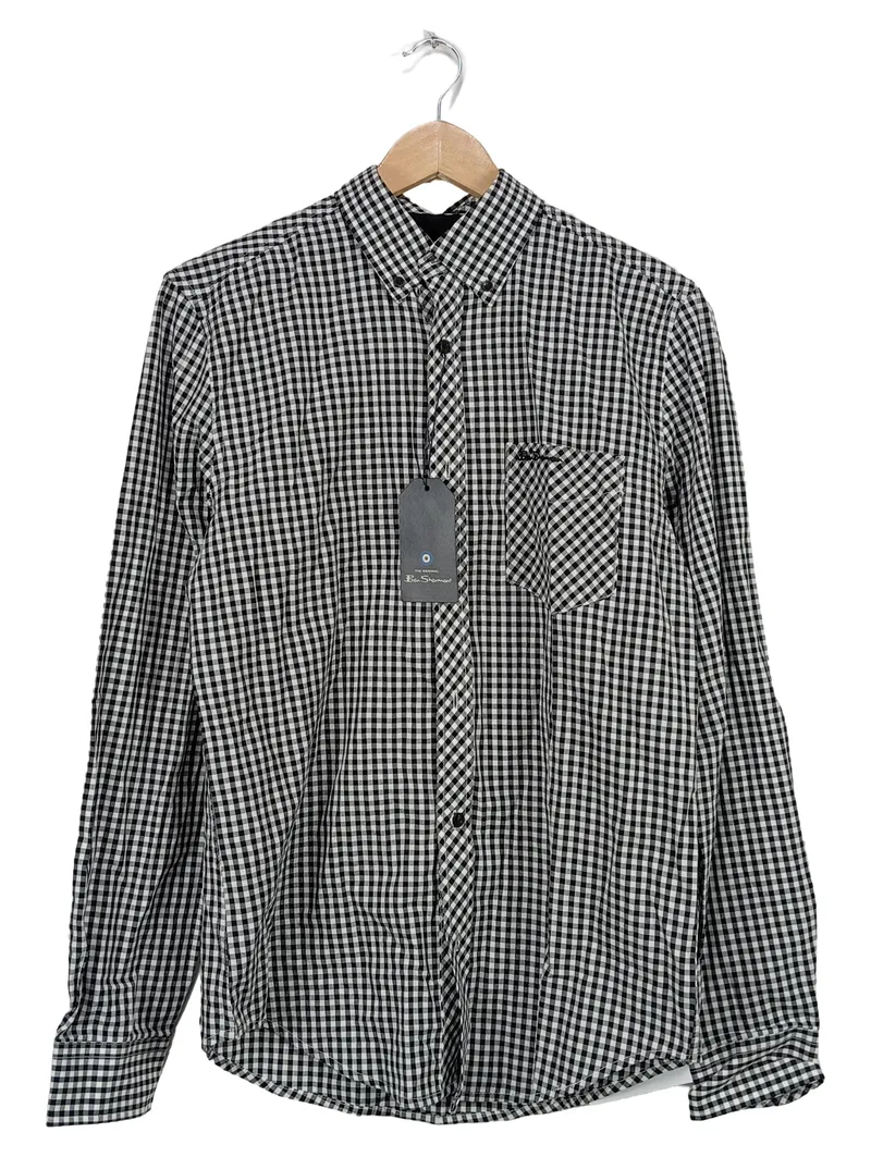 Ben Sherman Hemd Herren Gr. S Kariert Vichy Schwarz Weiß Langarm 1