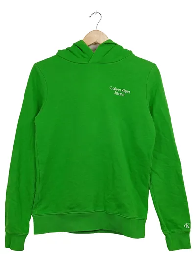 Calvin Klein Jeans Damen Kapuzenpullover Hoodie Logo Print Grün L Baumwolle