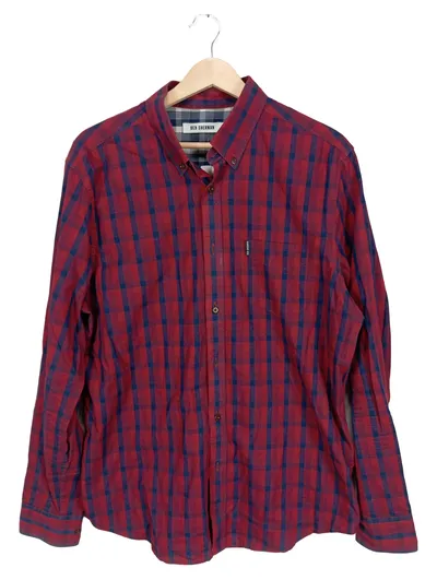 Ben Sherman Herren Freizeithemd Kariert Langarm Rot Blau Gr. XL