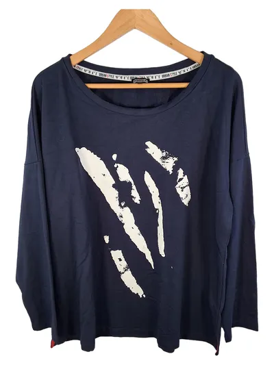 Kenny S. Damen Langarmshirt Pullover Gr. 44 Navy Blau Urban Print Oversized