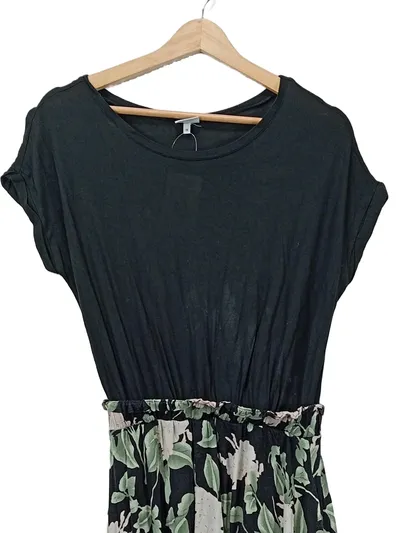Buffalo Freizeitkleid Damen Gr. 38 M Midikleid Grün Floral Viskose Sommer